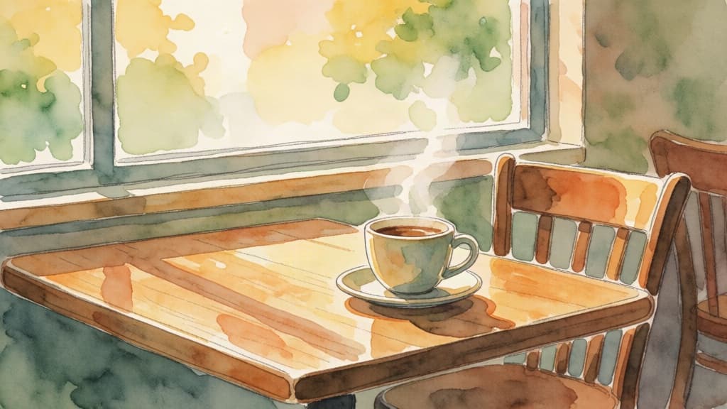 Coffee by a sunlit window